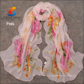 Lingshang new style spring and autumn fashion shawl women flower leaves pattern scarves chiffon silk scarf pashmina wholesale